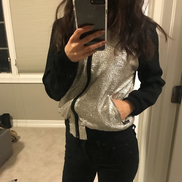 River Island Jackets & Blazers - Silver and black light bomber jacket